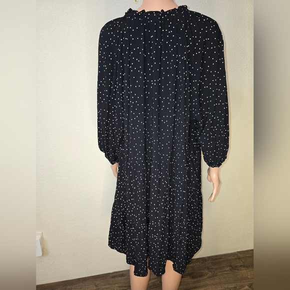 H&M Black Polka Dot Spotted Dress Xl Black Long Sleeve V Neck - Picture 6 of 13
